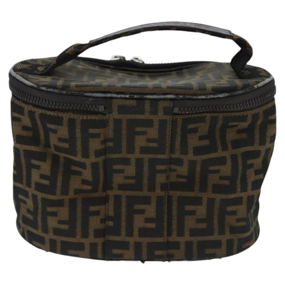 FENDI Zucca Canvas Vanity Pouch Brown Black Silver 97814