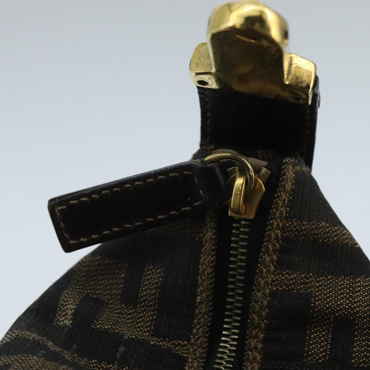 FENDI Zucca Canvas Vanity Hand Bag Brown Black gold 97877