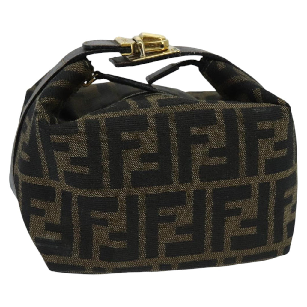 FENDI Zucca Canvas Vanity Hand Bag Brown Black gold 97877