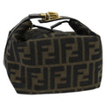 FENDI Zucca Canvas Vanity Hand Bag Brown Black gold 97877