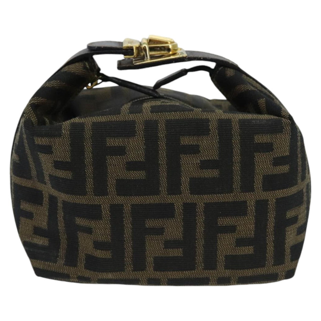 FENDI Zucca Canvas Vanity Hand Bag Brown Black gold 97877