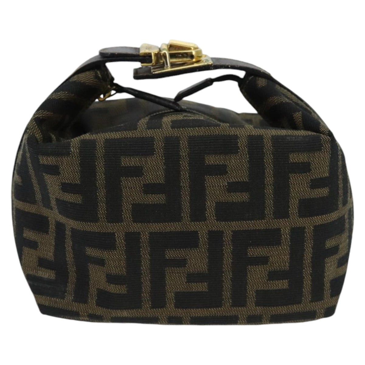 FENDI Zucca Canvas Vanity Hand Bag Brown Black gold 97877