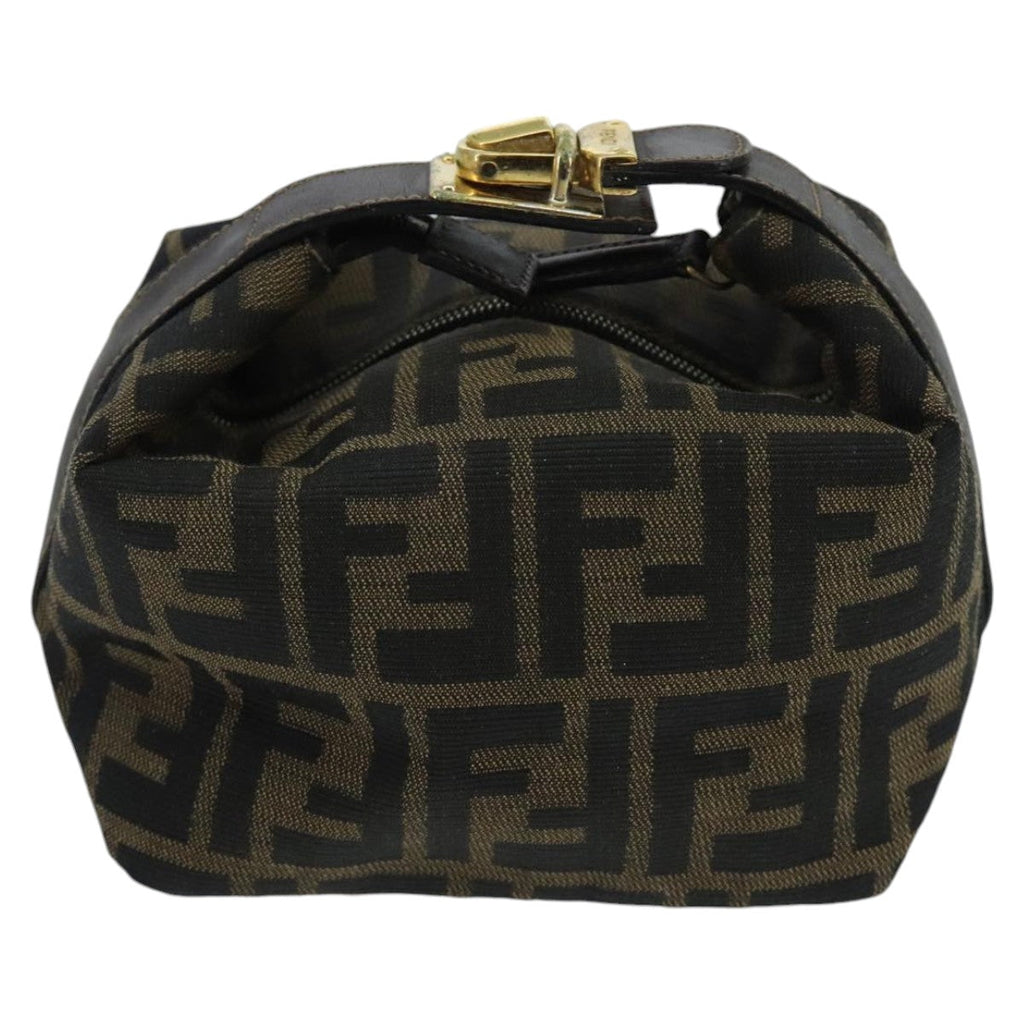 FENDI Zucca Canvas Vanity Hand Bag Brown Black gold 97877