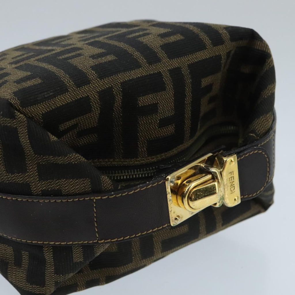 FENDI Zucca Canvas Vanity Hand Bag Brown Black gold 97877