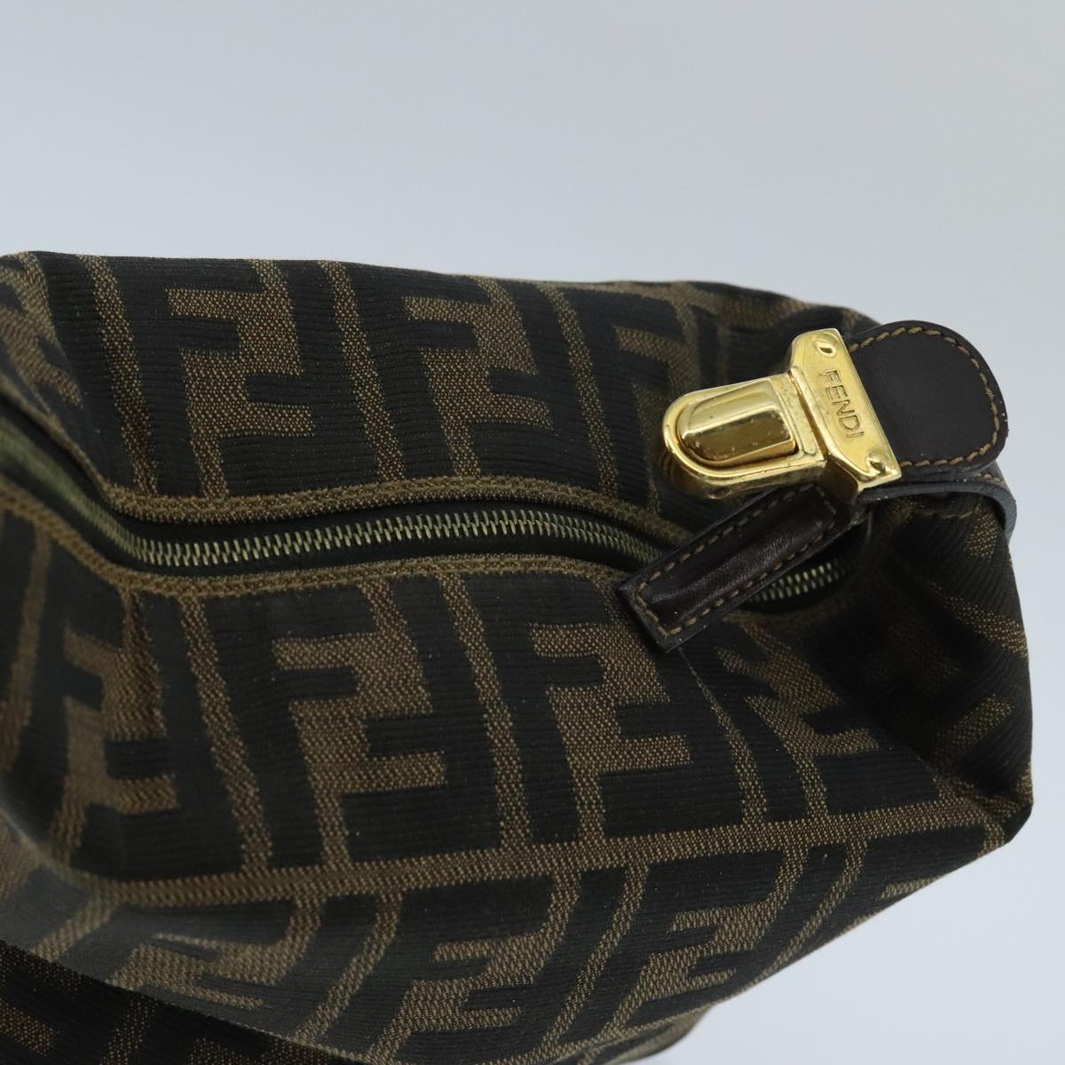 FENDI Zucca Canvas Vanity Hand Bag Brown Black gold 97877