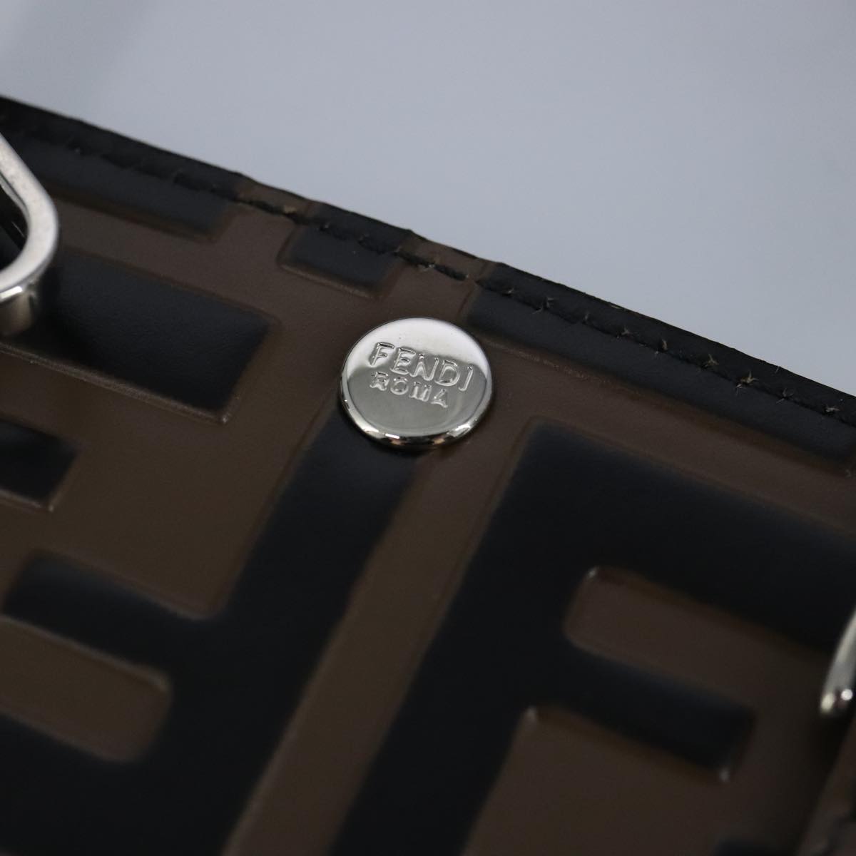 FENDI Zucca Canvas Smartphone Holder Brown Black Silver 7AR737 A5TL 97888