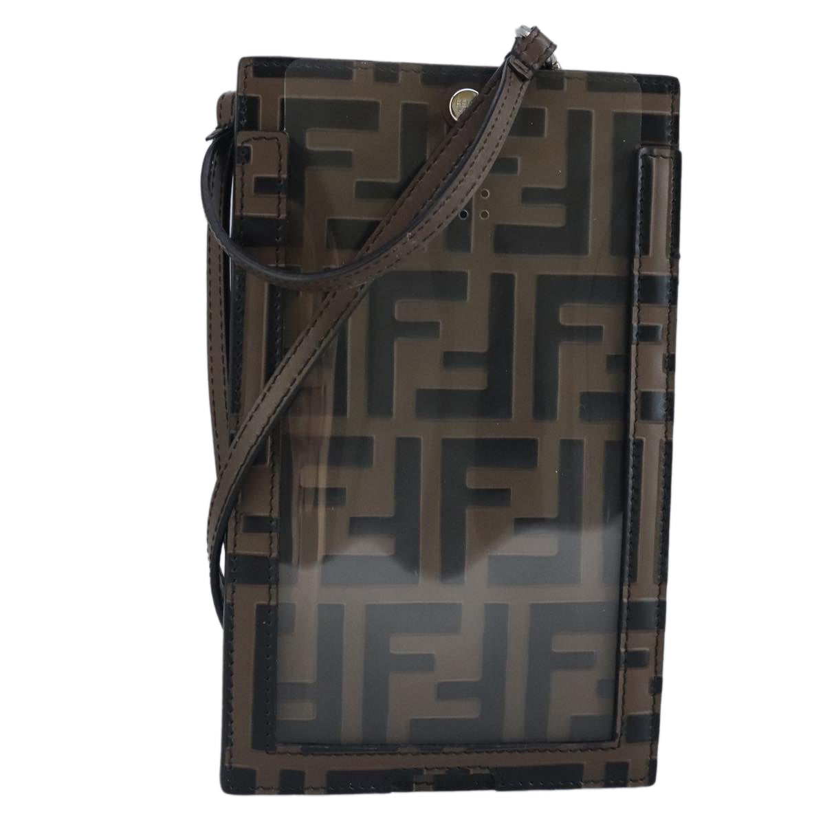 FENDI Zucca Canvas Smartphone Holder Brown Black Silver 7AR737 A5TL 97888