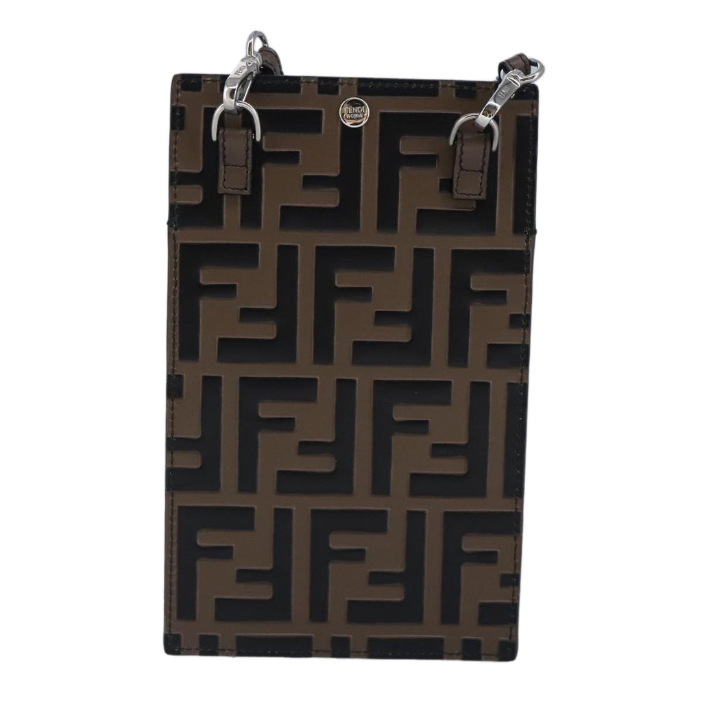 FENDI Zucca Canvas Smartphone Holder Brown Black Silver 7AR737 A5TL 97888