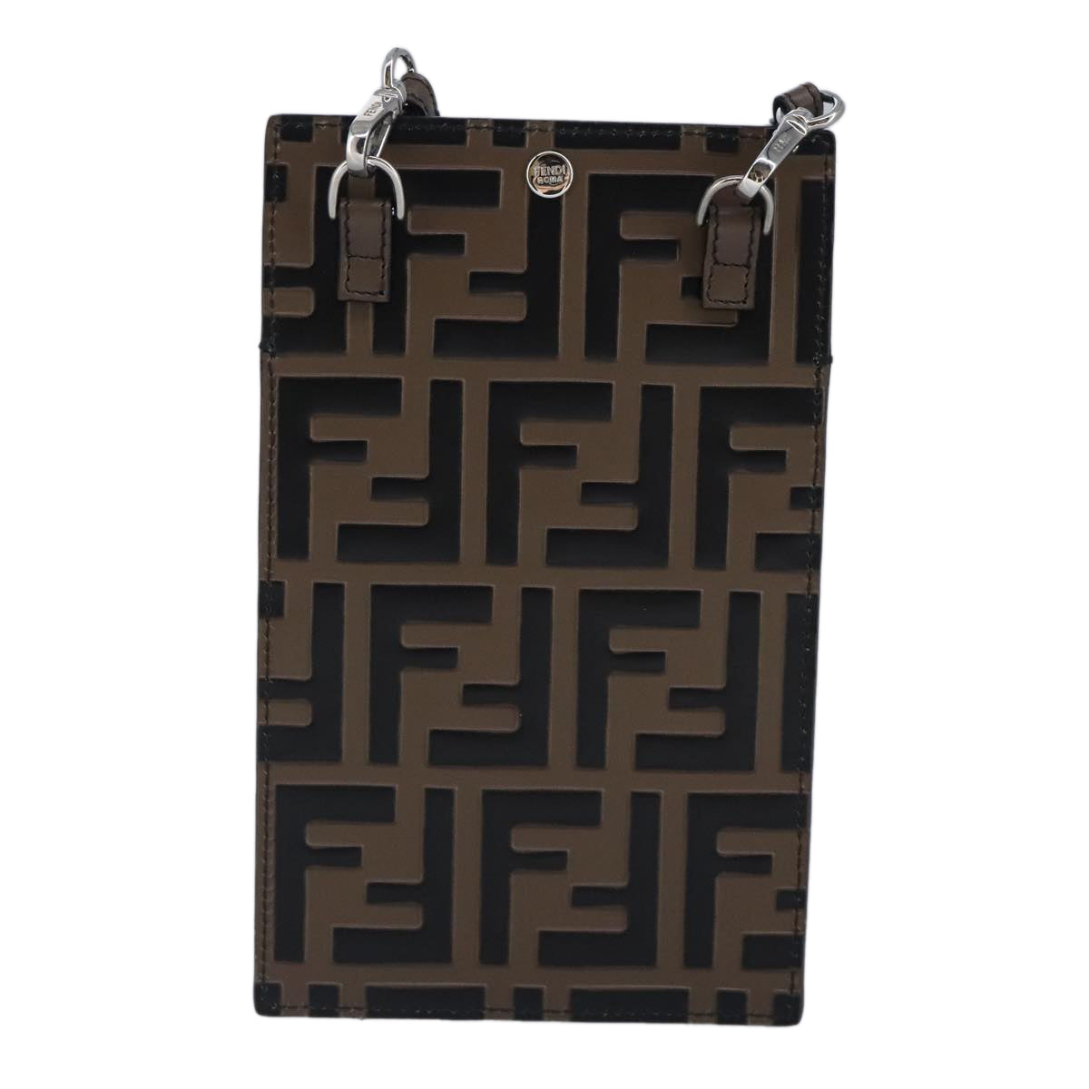 FENDI Zucca Canvas Smartphone Holder Brown Black Silver 7AR737 A5TL 97888