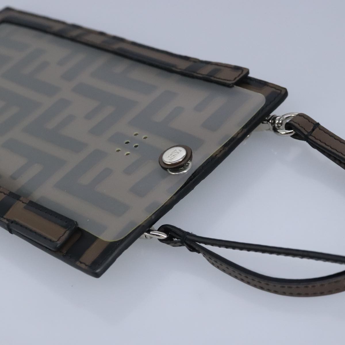 FENDI Zucca Canvas Smartphone Holder Brown Black Silver 7AR737 A5TL 97888