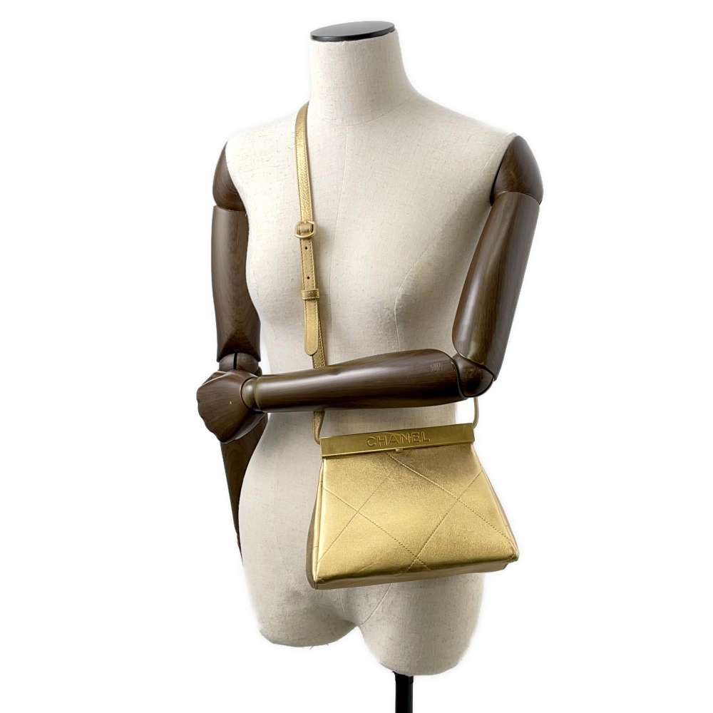 CHANEL Kiss Rock Frame Shoulder Bag Gold Leather