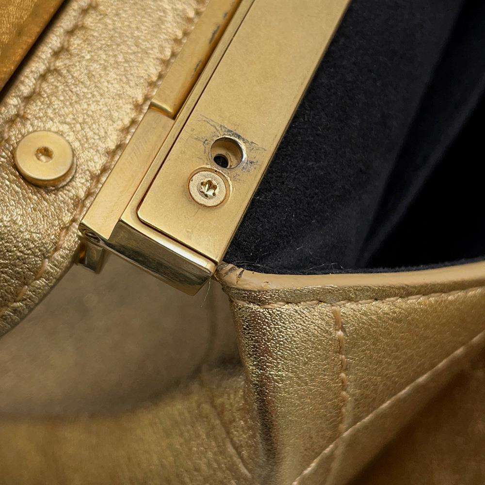 CHANEL Kiss Rock Frame Shoulder Bag Gold Leather