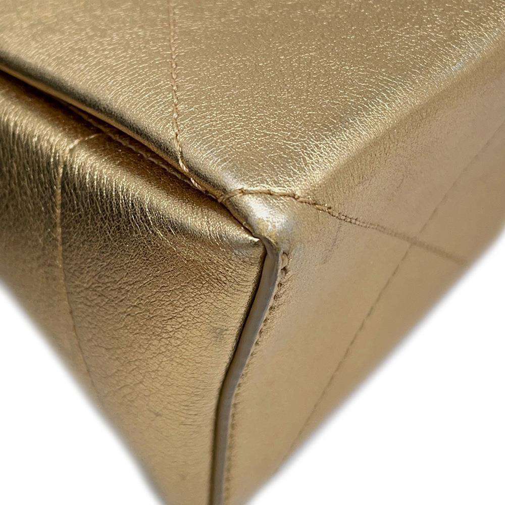 CHANEL Kiss Rock Frame Shoulder Bag Gold Leather