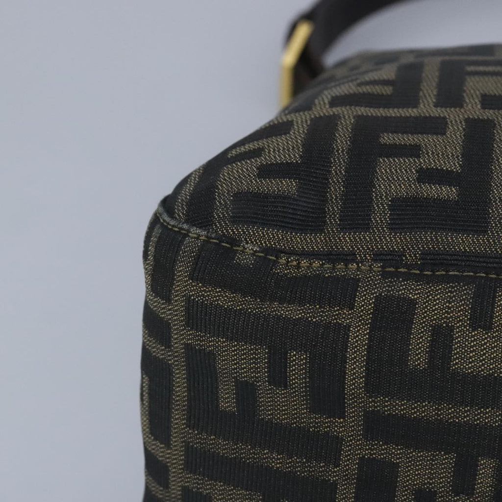 FENDI Zucca Canvas Shoulder Bag Black Brown gold 97896