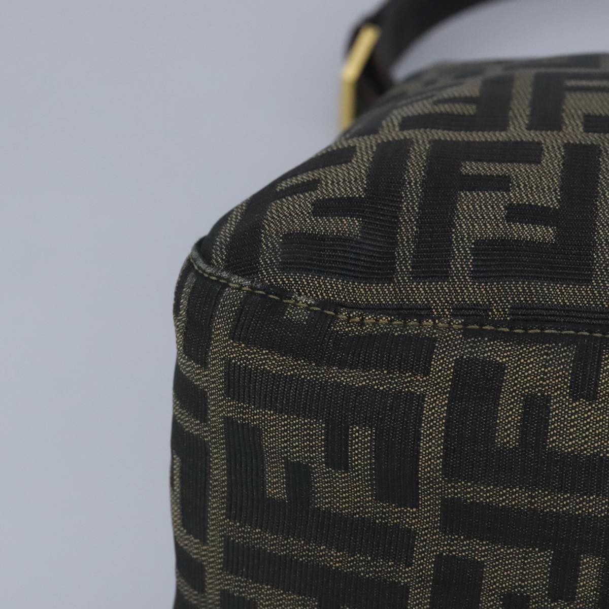 FENDI Zucca Canvas Shoulder Bag Black Brown gold 97896