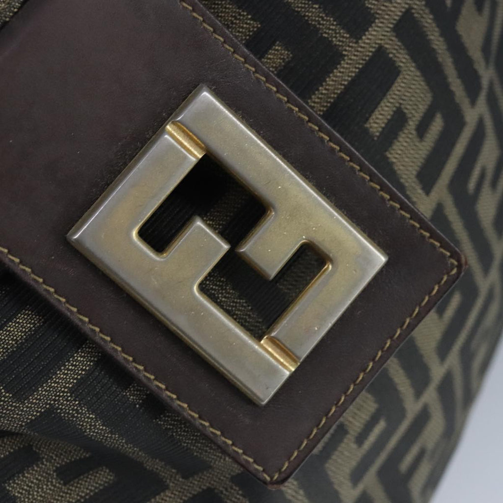 FENDI Zucca Canvas Shoulder Bag Black Brown gold 97896