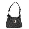FENDI Zucca Canvas Shoulder Bag Black Brown gold 97896