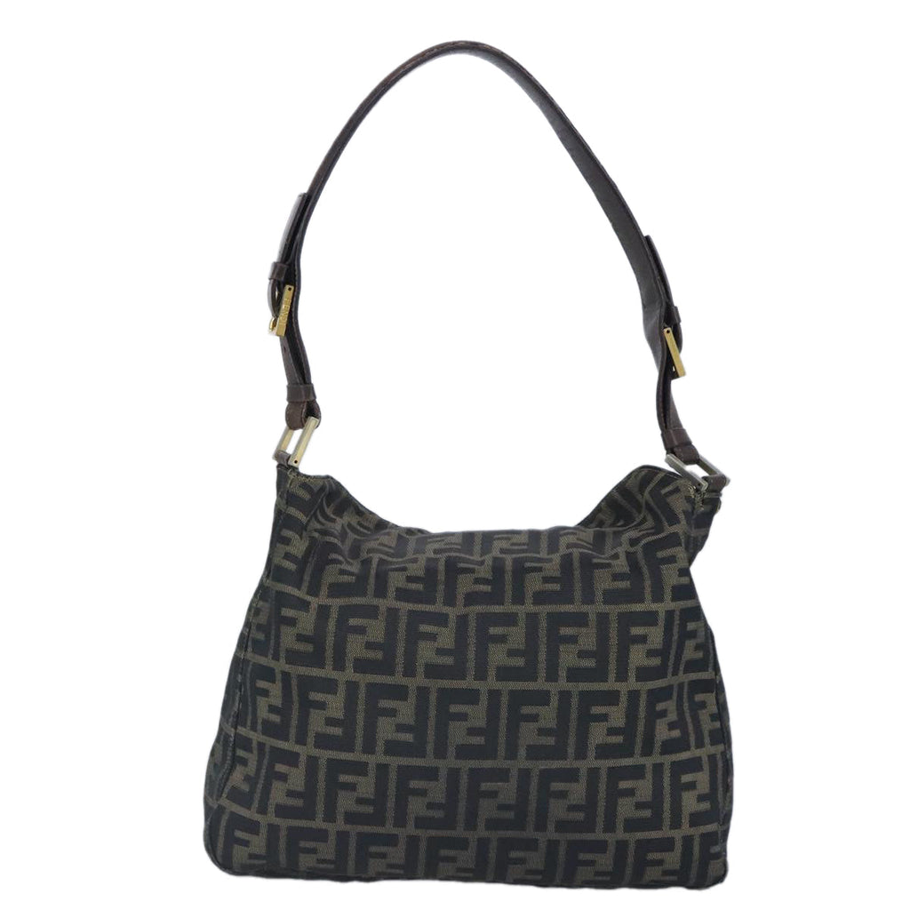 FENDI Zucca Canvas Shoulder Bag Black Brown gold 97896