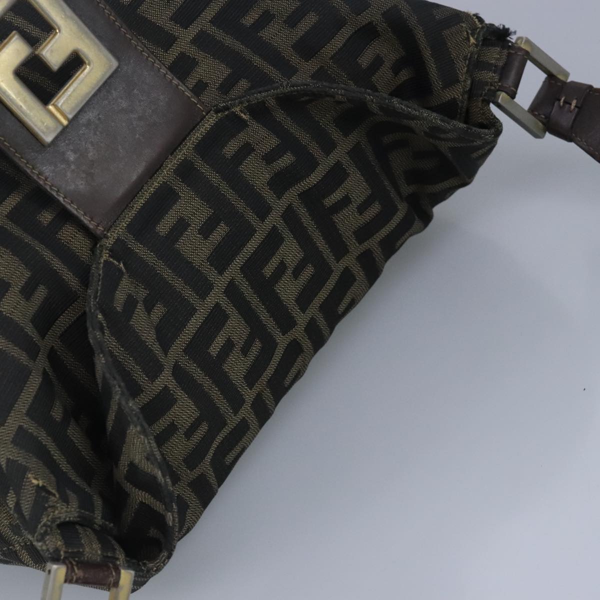 FENDI Zucca Canvas Shoulder Bag Black Brown gold 97896