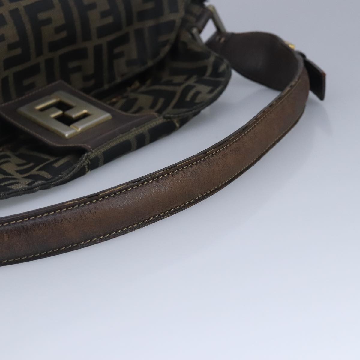 FENDI Zucca Canvas Shoulder Bag Black Brown gold 97896