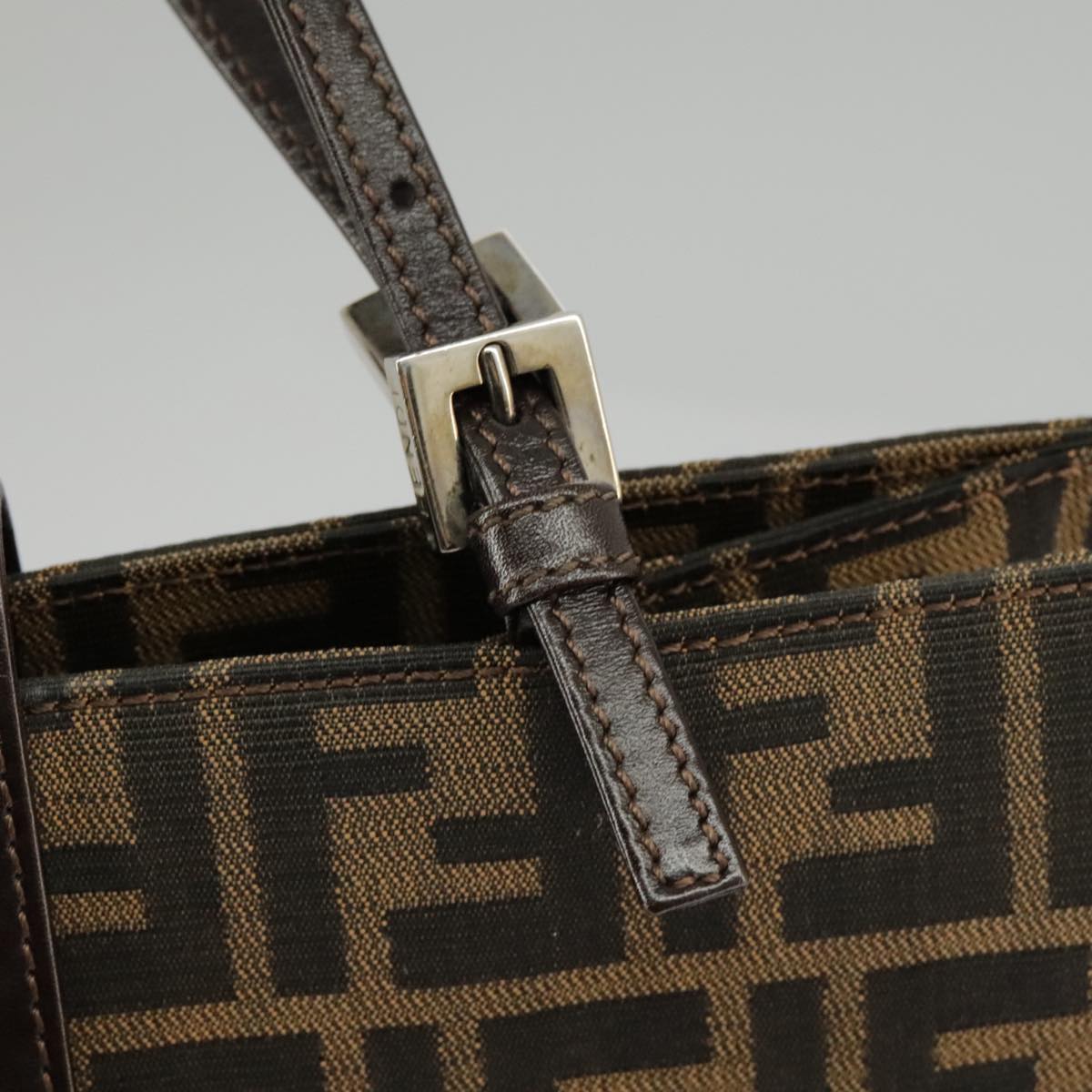 FENDI Zucca Canvas Tote Bag Brown Black Silver 97934