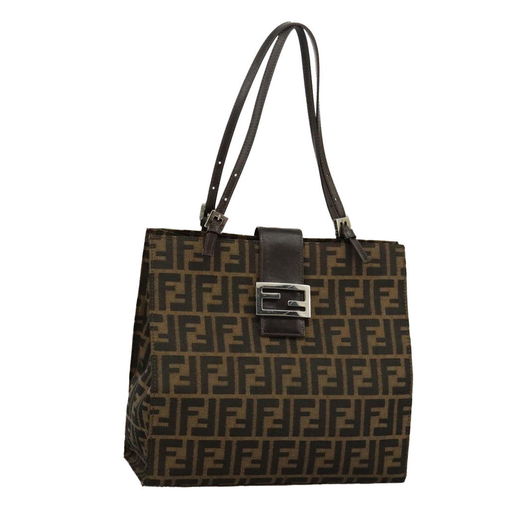 FENDI Zucca Canvas Tote Bag Brown Black Silver 97934