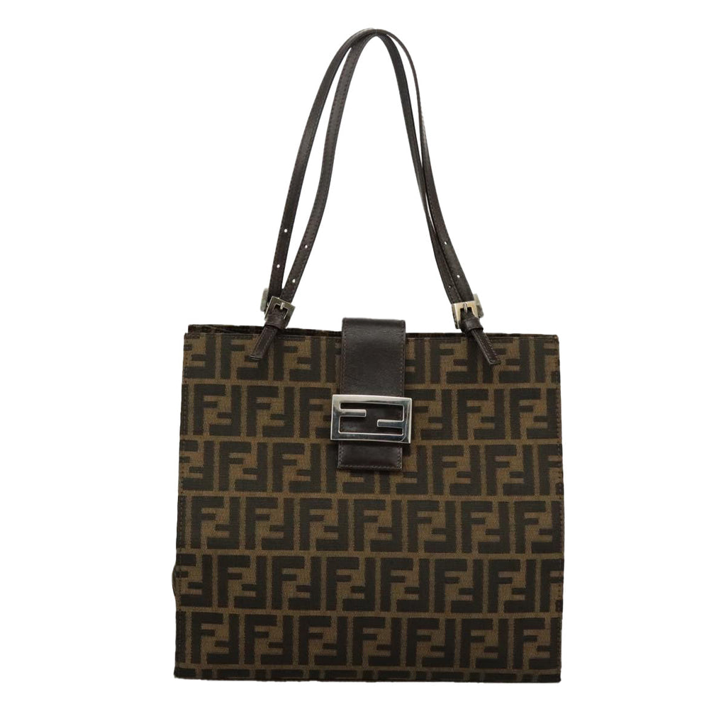 FENDI Zucca Canvas Tote Bag Brown Black Silver 97934