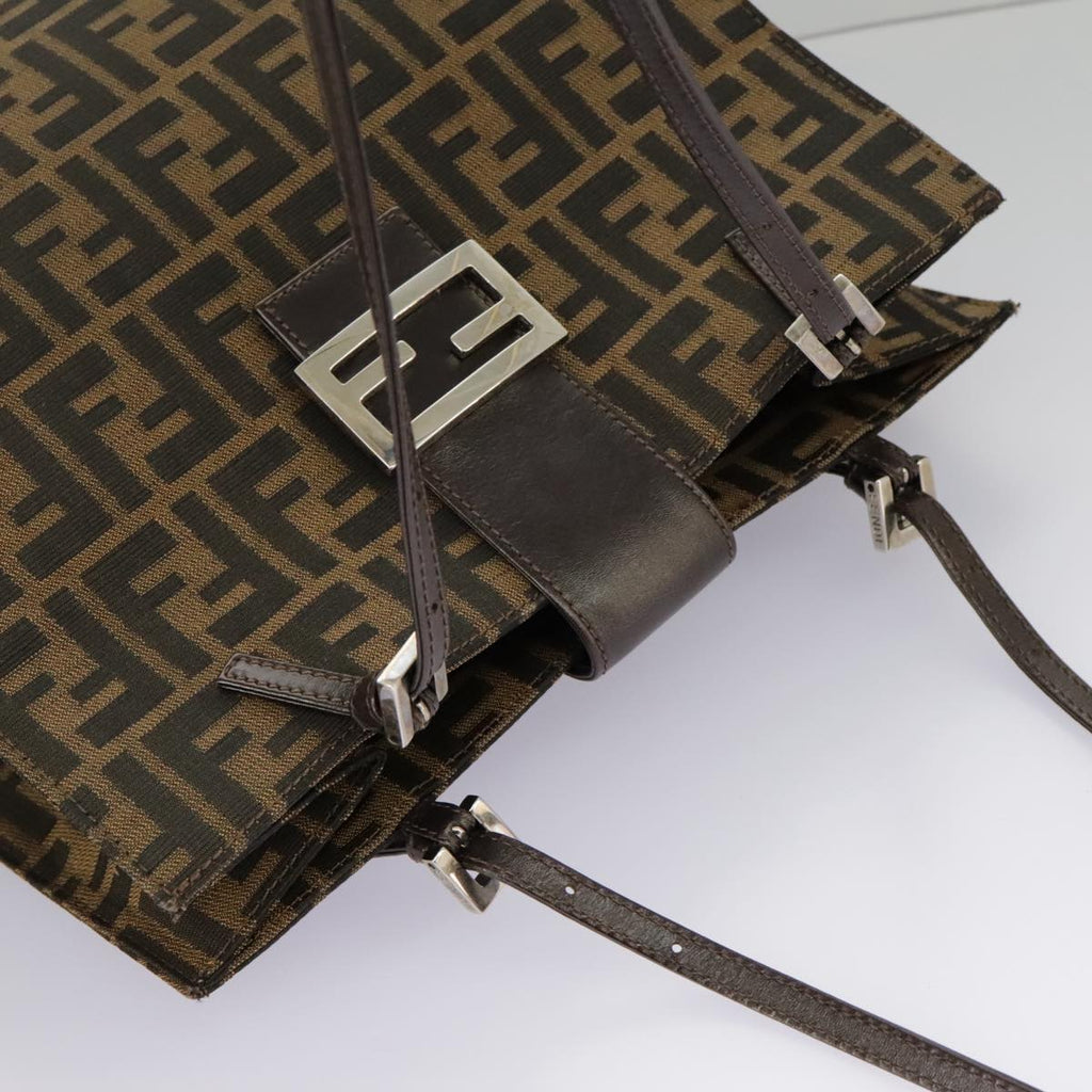 FENDI Zucca Canvas Tote Bag Brown Black Silver 97934