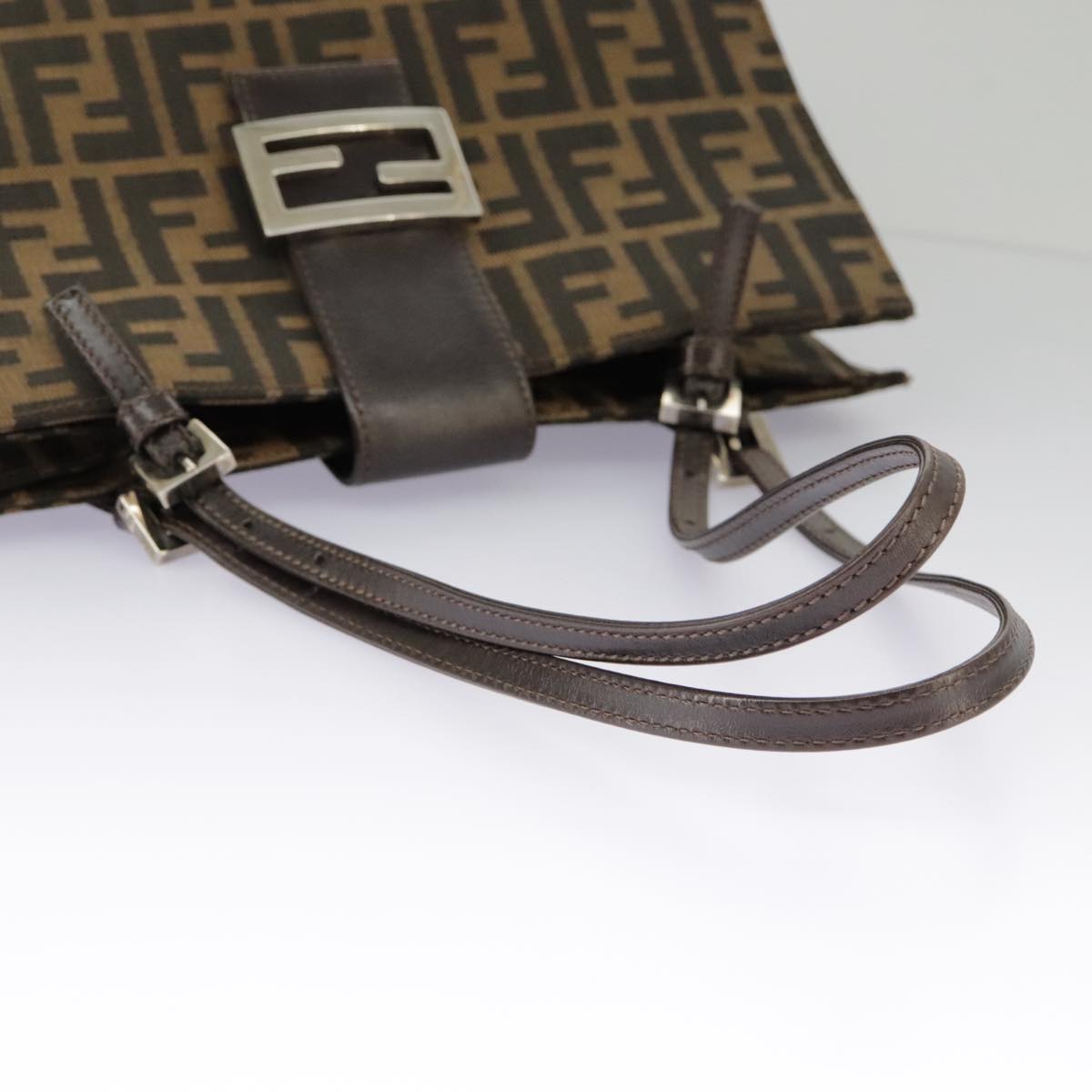 FENDI Zucca Canvas Tote Bag Brown Black Silver 97934