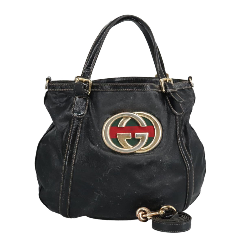 GUCCI Hand Bag Coated Canvas 2way Black Green Red 97935