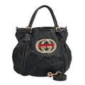 GUCCI Hand Bag Coated Canvas 2way Black Green Red 97935