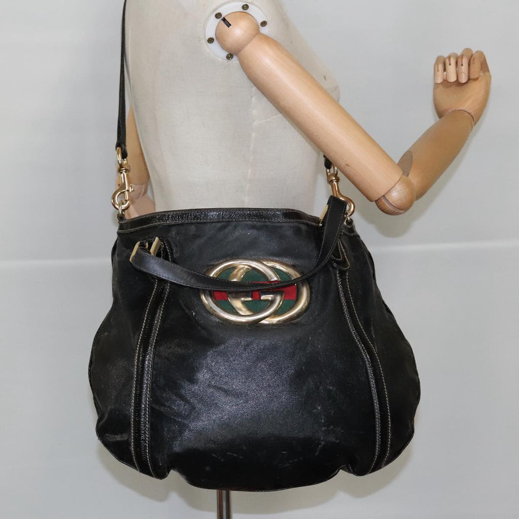 GUCCI Hand Bag Coated Canvas 2way Black Green Red 97935