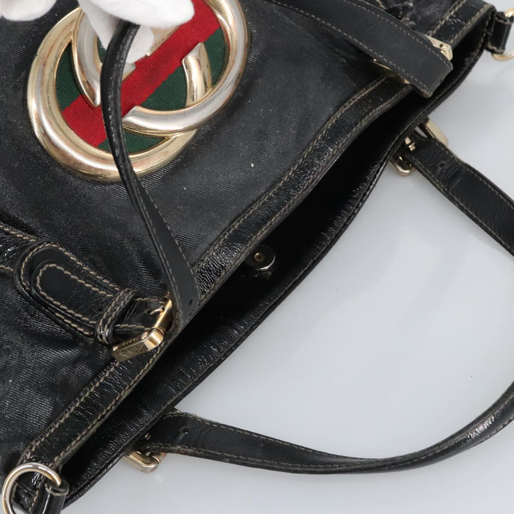 GUCCI Hand Bag Coated Canvas 2way Black Green Red 97935