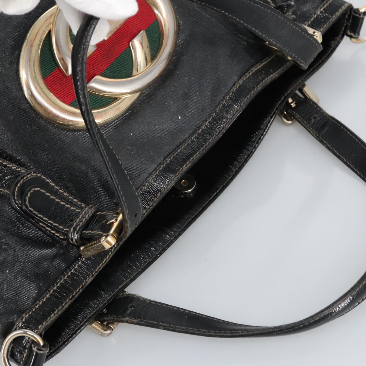 GUCCI Hand Bag Coated Canvas 2way Black Green Red 97935