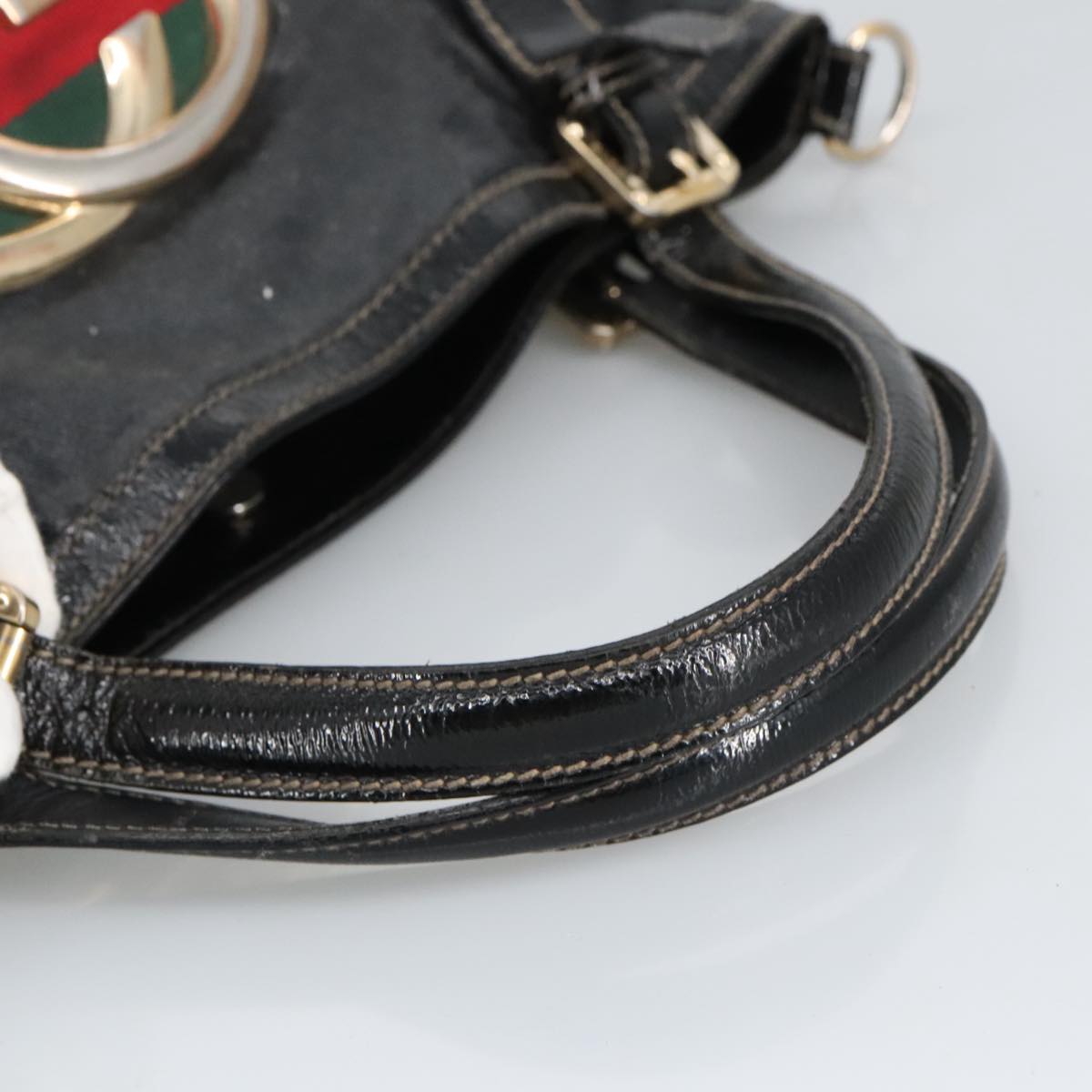 GUCCI Hand Bag Coated Canvas 2way Black Green Red 97935