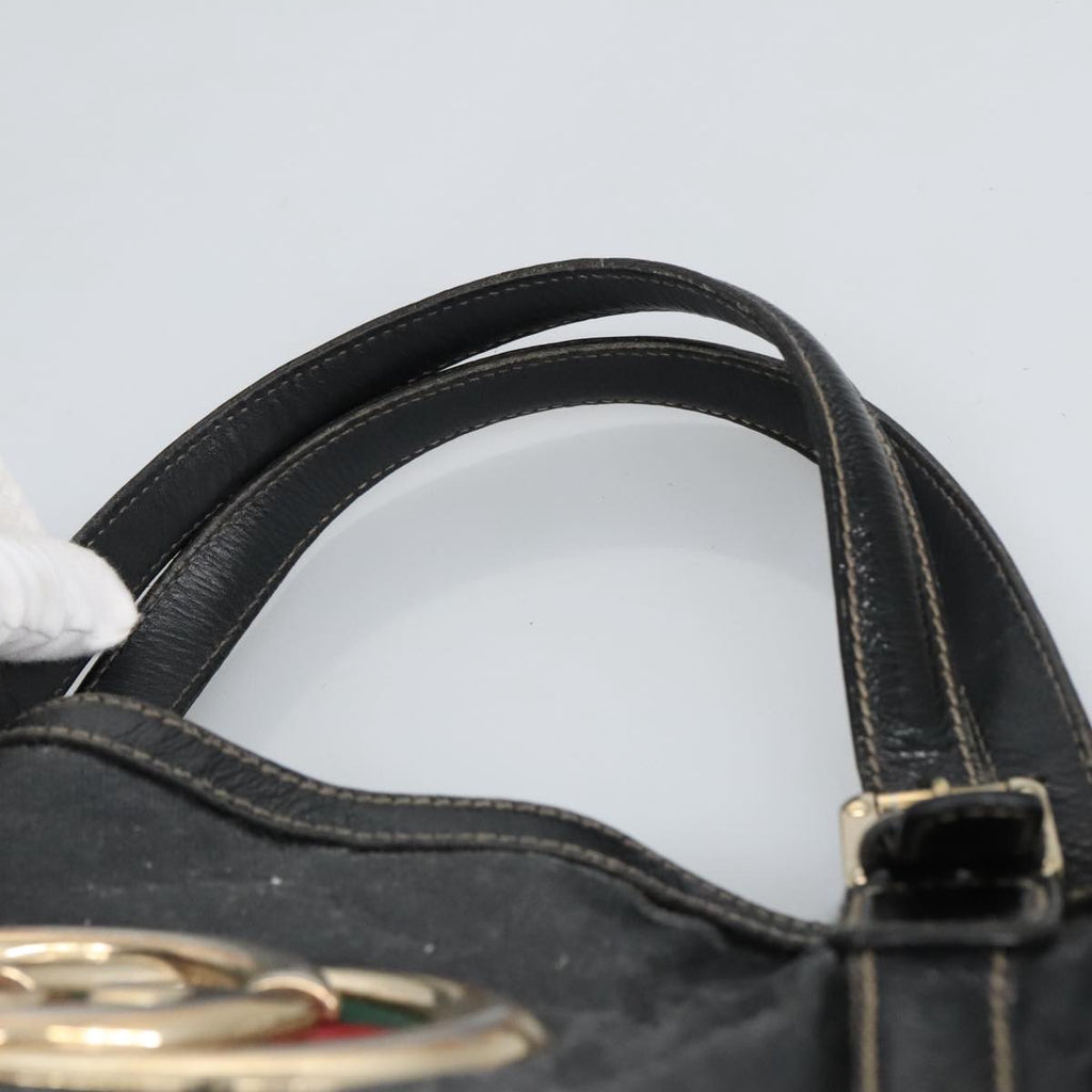 GUCCI Hand Bag Coated Canvas 2way Black Green Red 97935