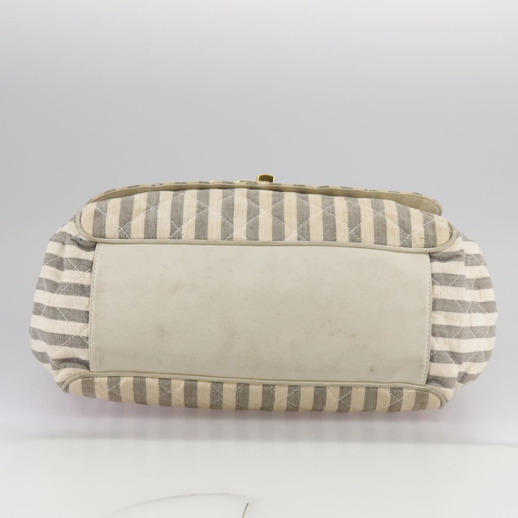 CHANEL Matelasse Big COCO Mark Chain Shoulder Bag Canvas Gray Gold CC 97974