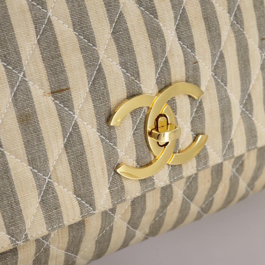CHANEL Matelasse Big COCO Mark Chain Shoulder Bag Canvas Gray Gold CC 97974