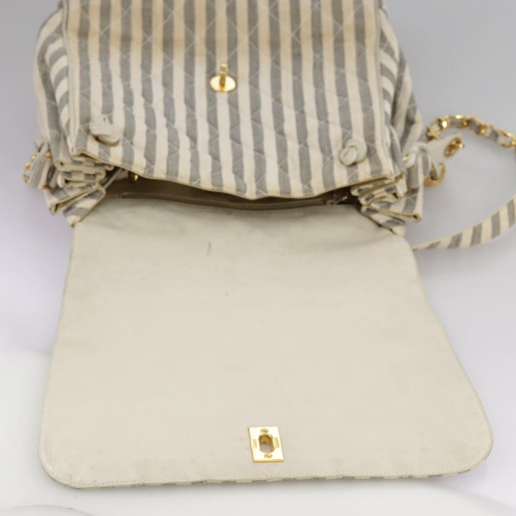 CHANEL Matelasse Big COCO Mark Chain Shoulder Bag Canvas Gray Gold CC 97974