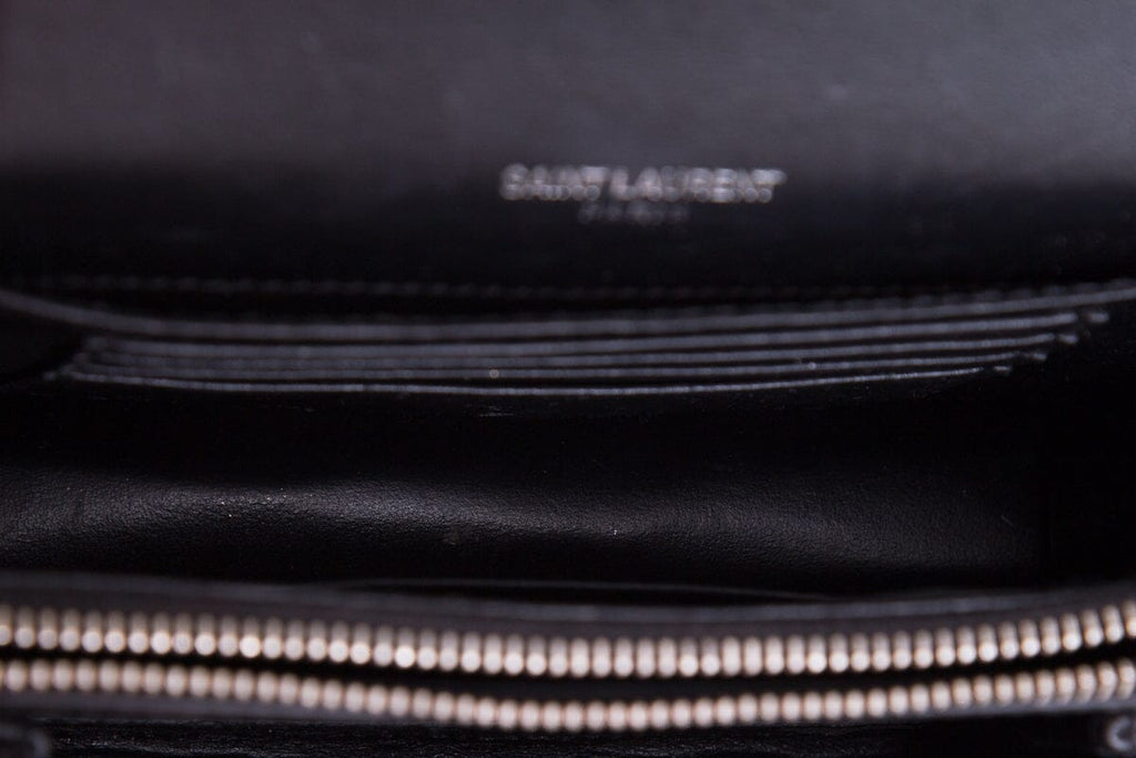 Saint Laurent SUNSET Black Embossed Croc Cross-Body W/ Silvertone Hardware