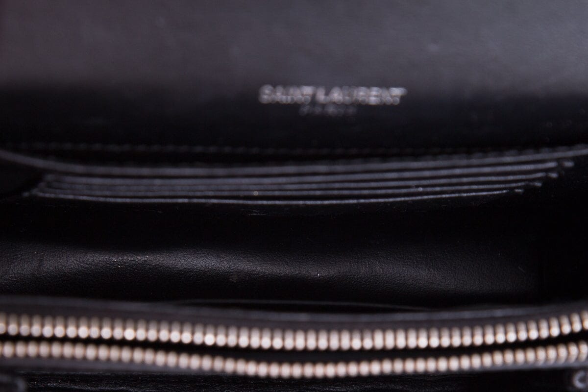 Saint Laurent SUNSET Black Embossed Croc Cross-Body W/ Silvertone Hardware