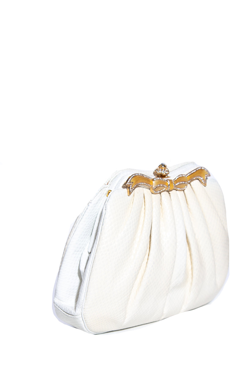 Judith Leiber Cream Lizard Skin Full Set Evening Bag Pouch