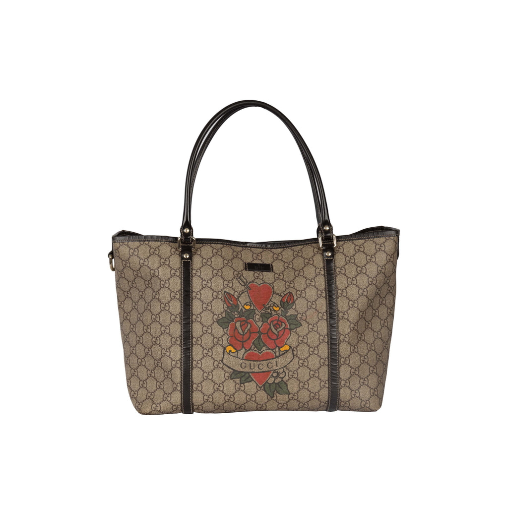 Gucci Monogram Canvas Tattoo Heart Tote Bag - '10s
