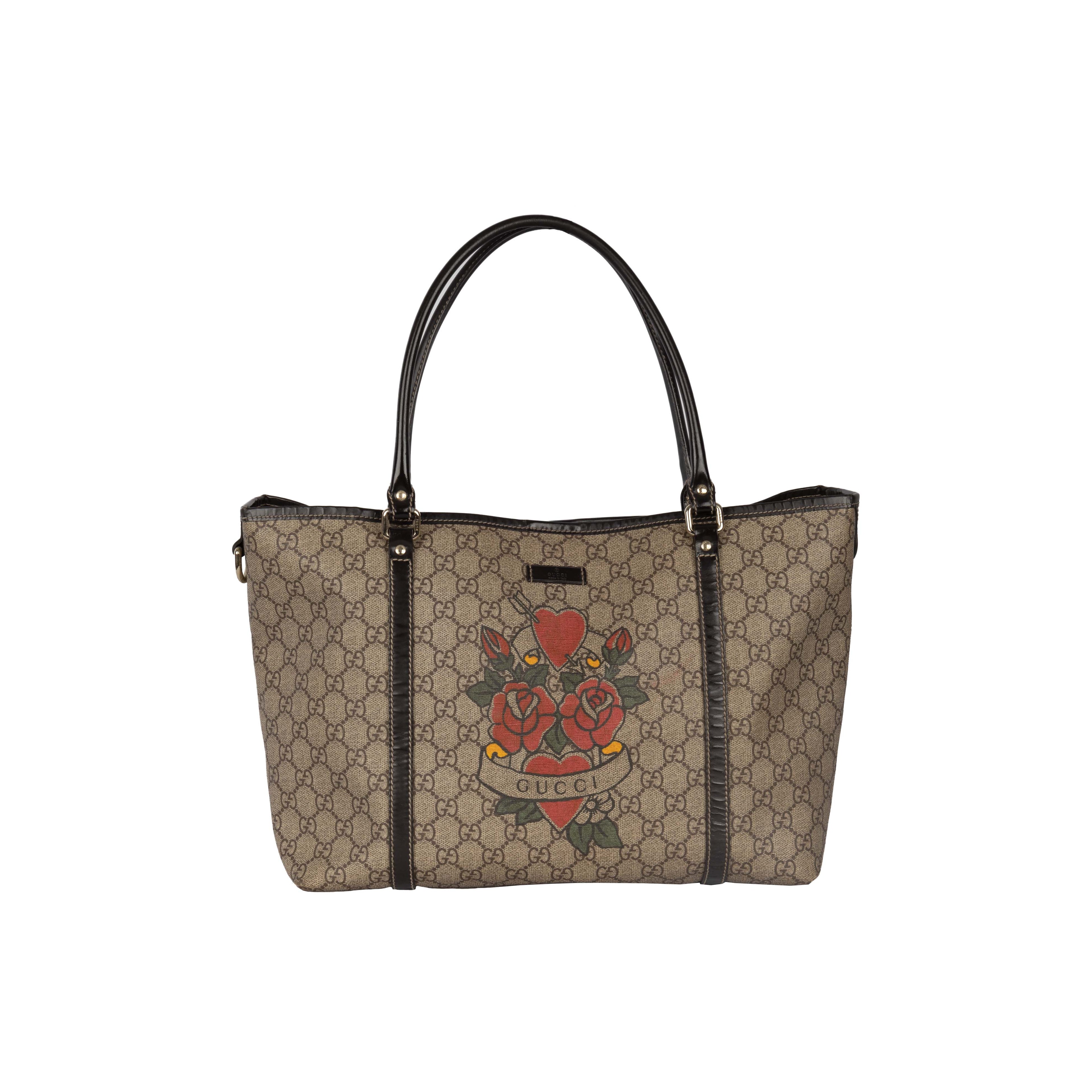 Gucci Monogram Canvas Tattoo Heart Tote Bag - '10s