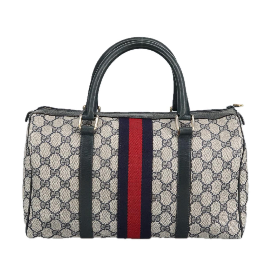 GUCCI GG Supreme Sherry Line Hand Bag PVC Navy Gold Red 010 378 98072