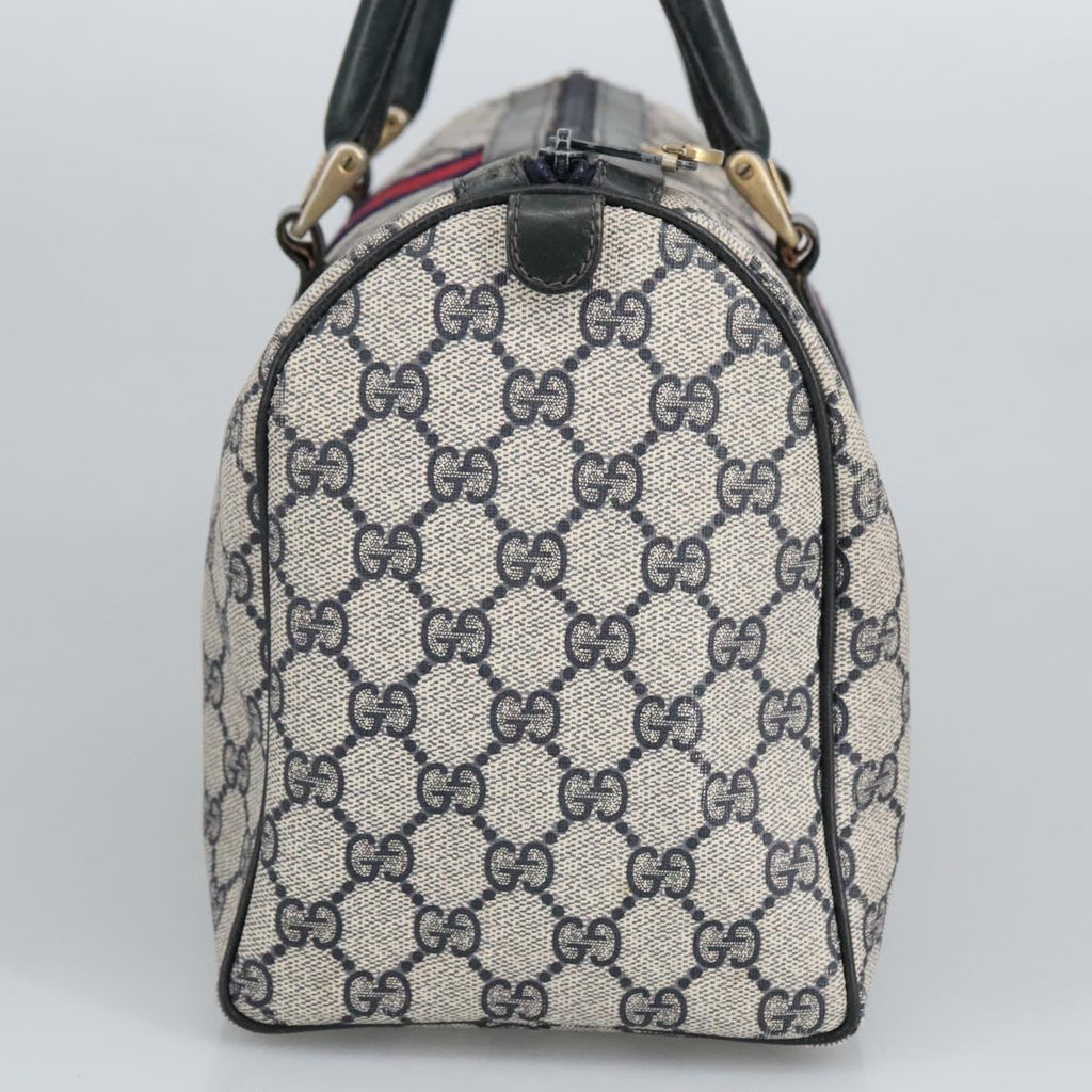 GUCCI GG Supreme Sherry Line Hand Bag PVC Navy Gold Red 010 378 98072