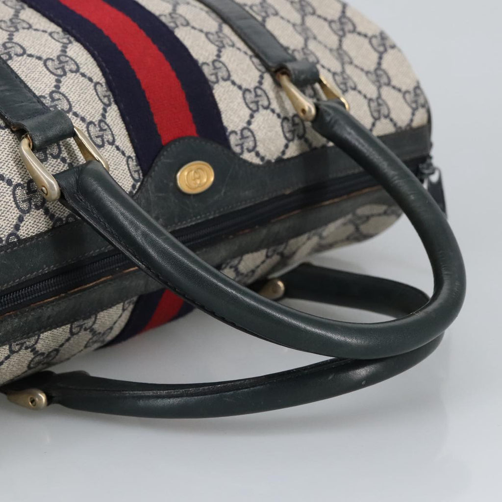 GUCCI GG Supreme Sherry Line Hand Bag PVC Navy Gold Red 010 378 98072
