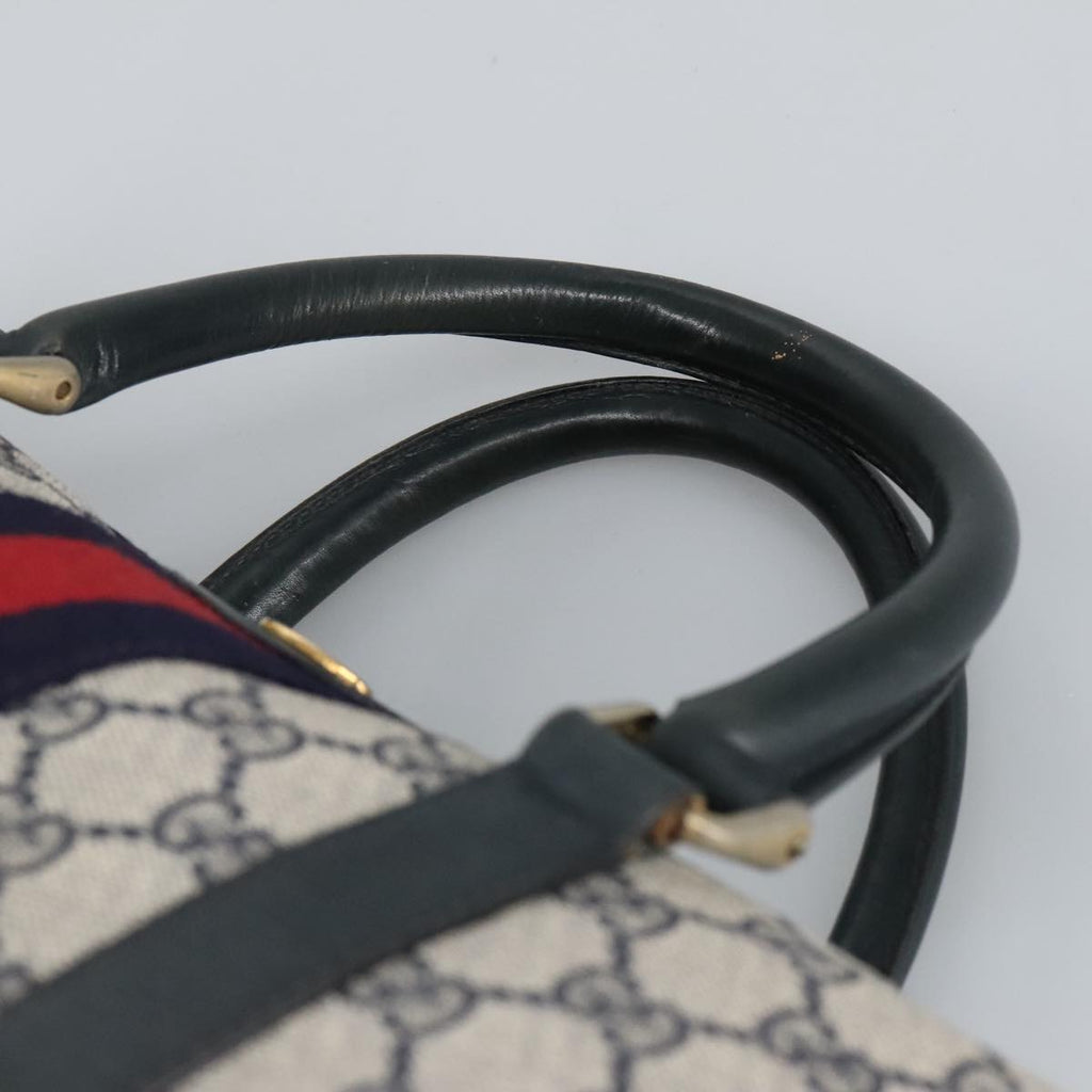 GUCCI GG Supreme Sherry Line Hand Bag PVC Navy Gold Red 010 378 98072