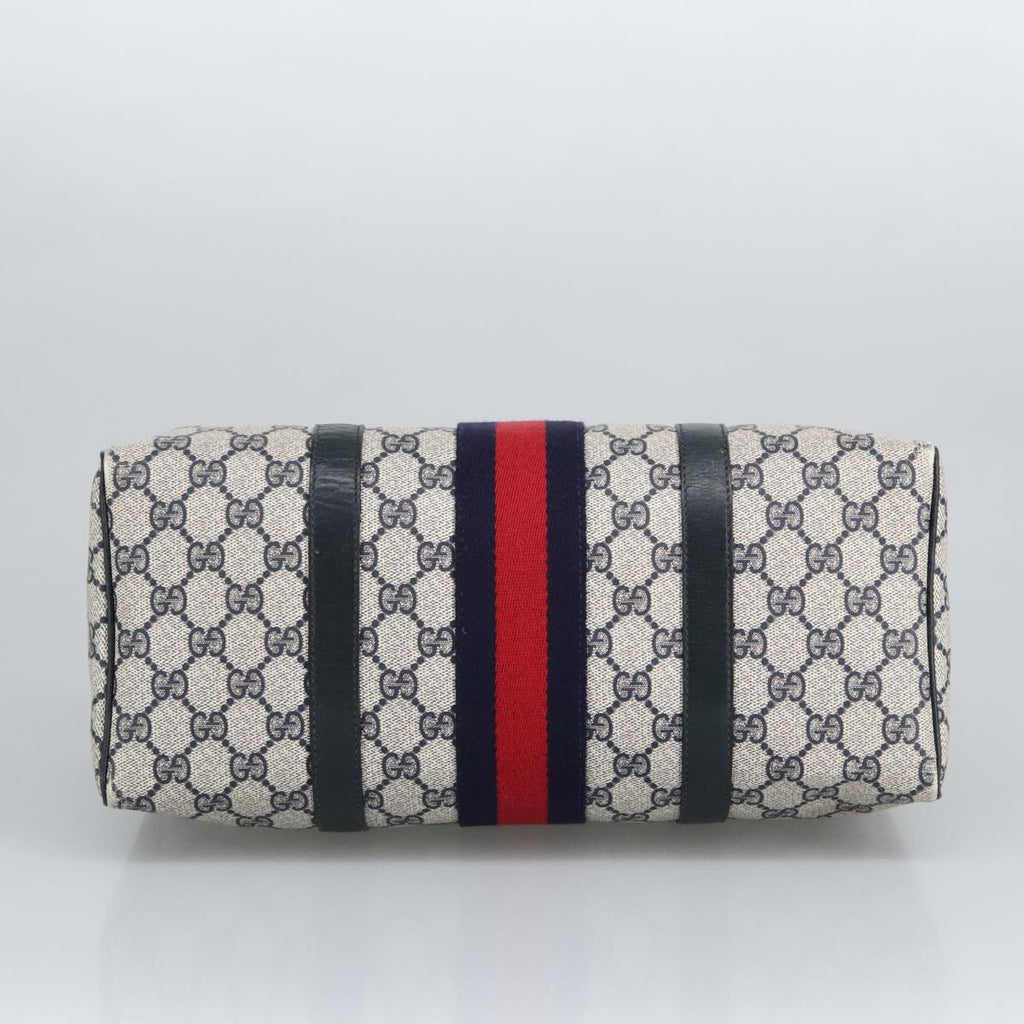 GUCCI GG Supreme Sherry Line Hand Bag PVC Navy Gold Red 010 378 98072