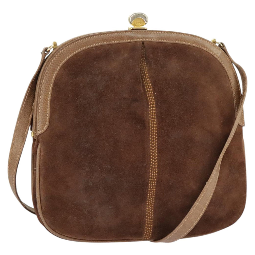 GUCCI Shoulder Bag Suede Leather Brown Gold 98075